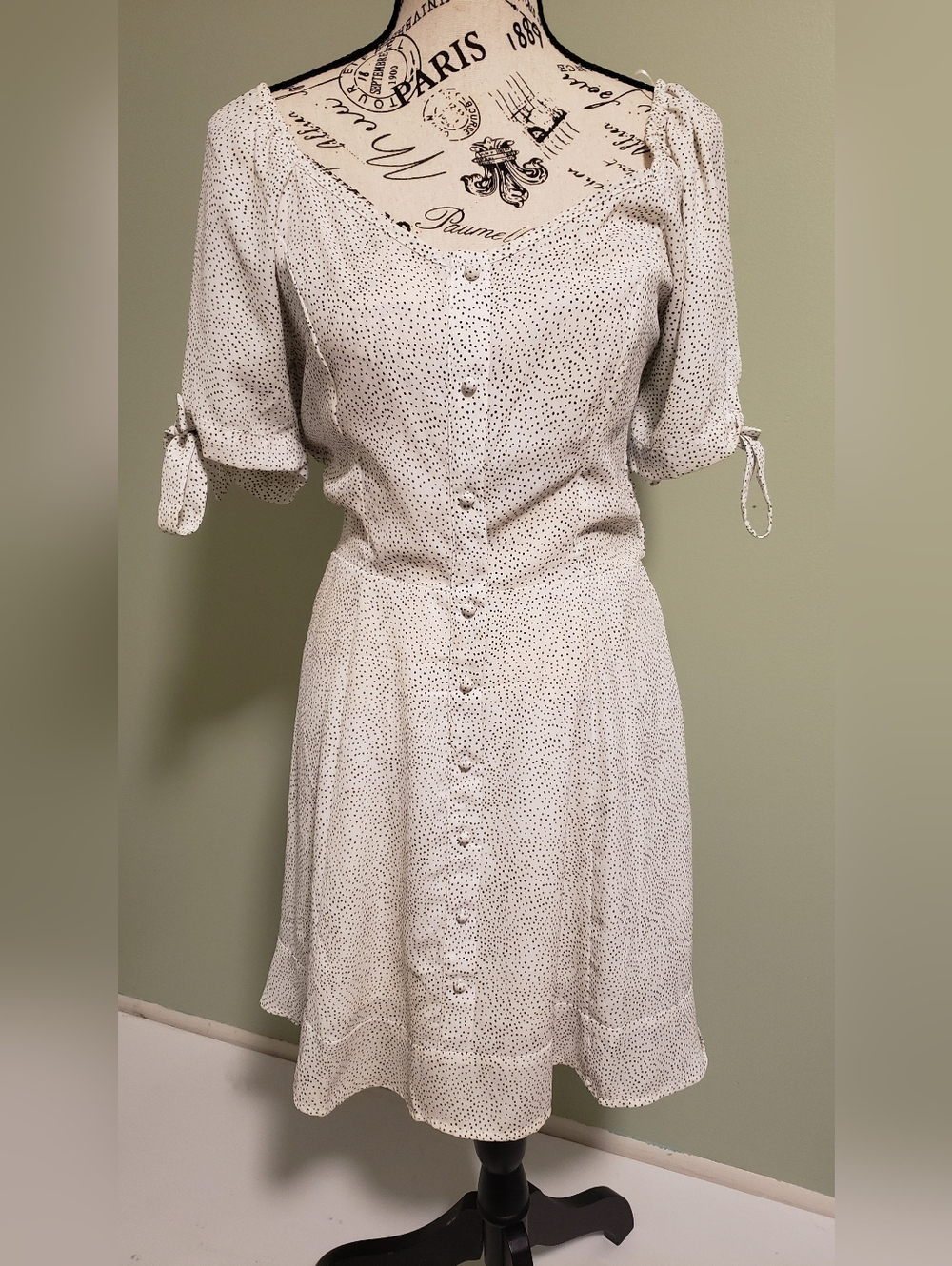 White Polka Dot Button-Front Women's Dress